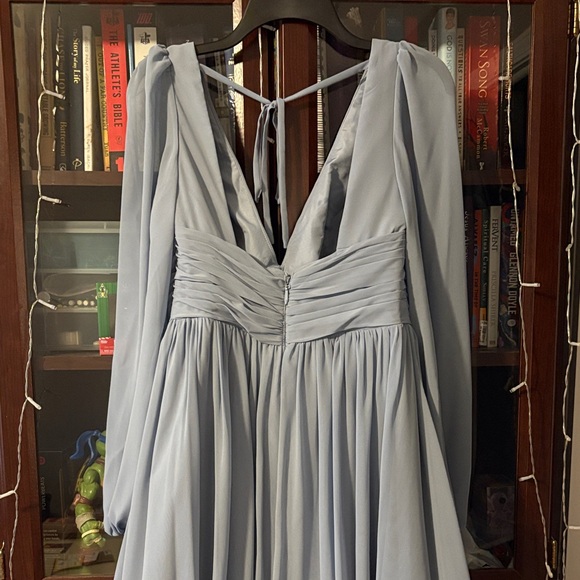 Elegant Azazie Blue Long Sleeve Princess Wedding Bridesmaid Dress - Picture 5 of 8